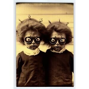 Vintage Style Halloween Photo 4x6 Glossy Paper Twin Dolls Costume